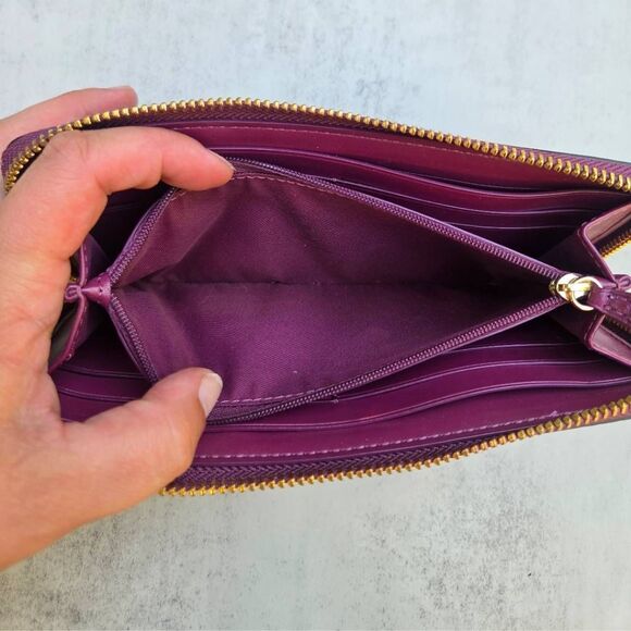 Coach Signature Slim Shirting Plaid Print Canvas Accordion Zip Wallet F87718 - Picture 10 of 10